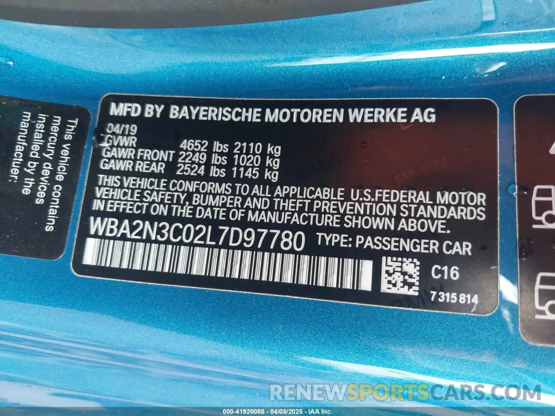 9 Photograph of a damaged car WBA2N3C02L7D97780 BMW M240I 2020