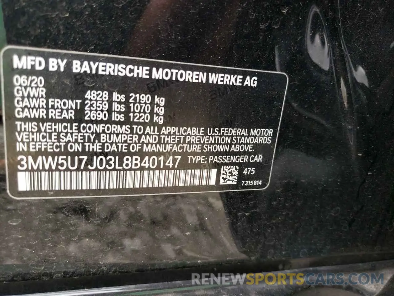 10 Photograph of a damaged car 3MW5U7J03L8B40147 BMW M3 2020