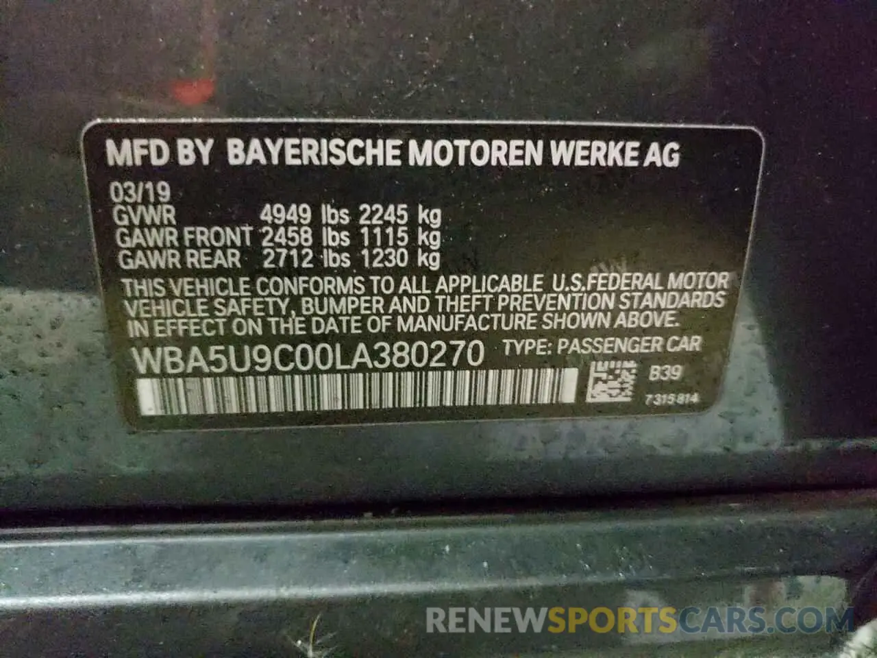 12 Photograph of a damaged car WBA5U9C00LA380270 BMW M3 2020