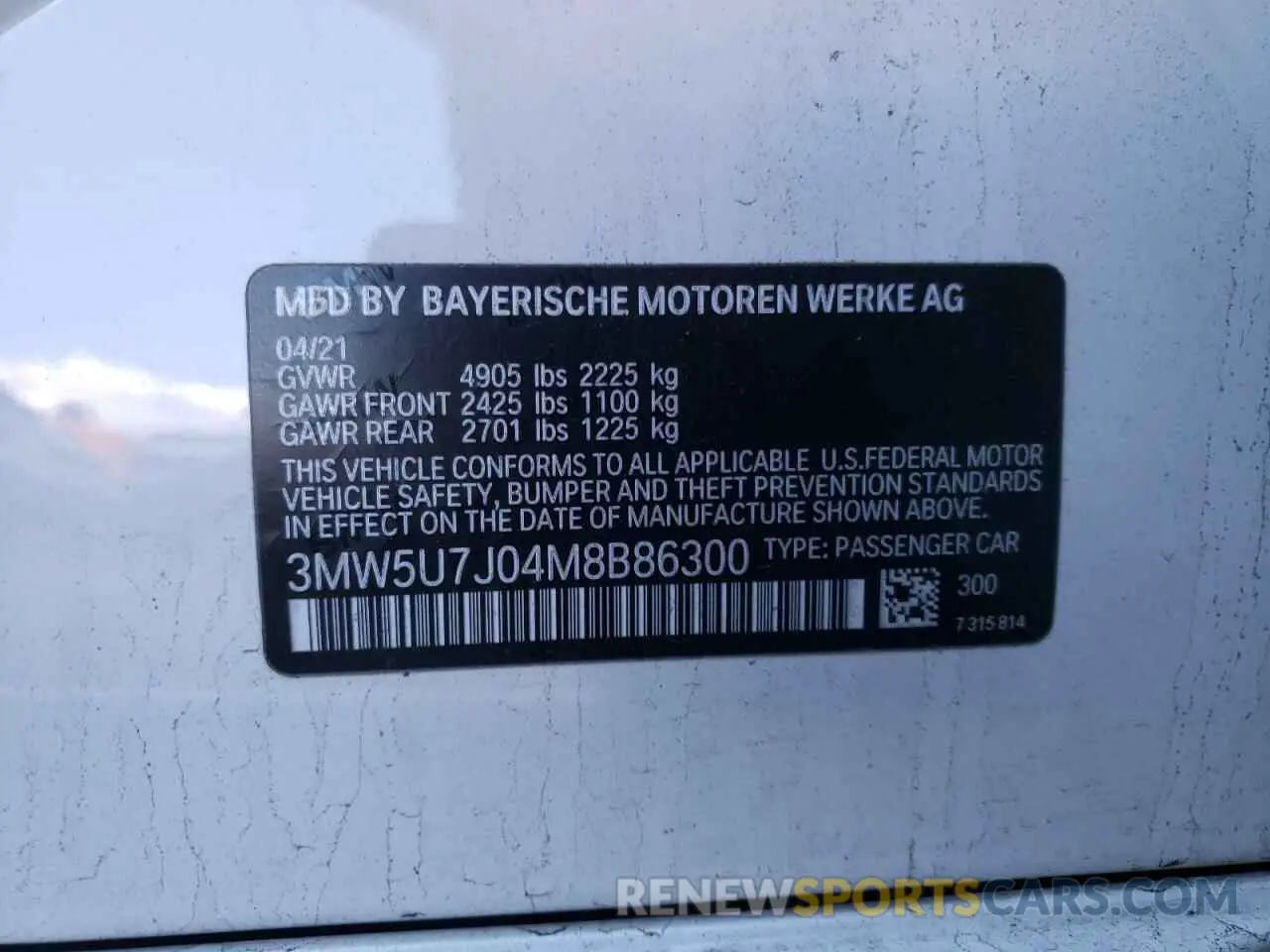 10 Photograph of a damaged car 3MW5U7J04M8B86300 BMW M3 2021