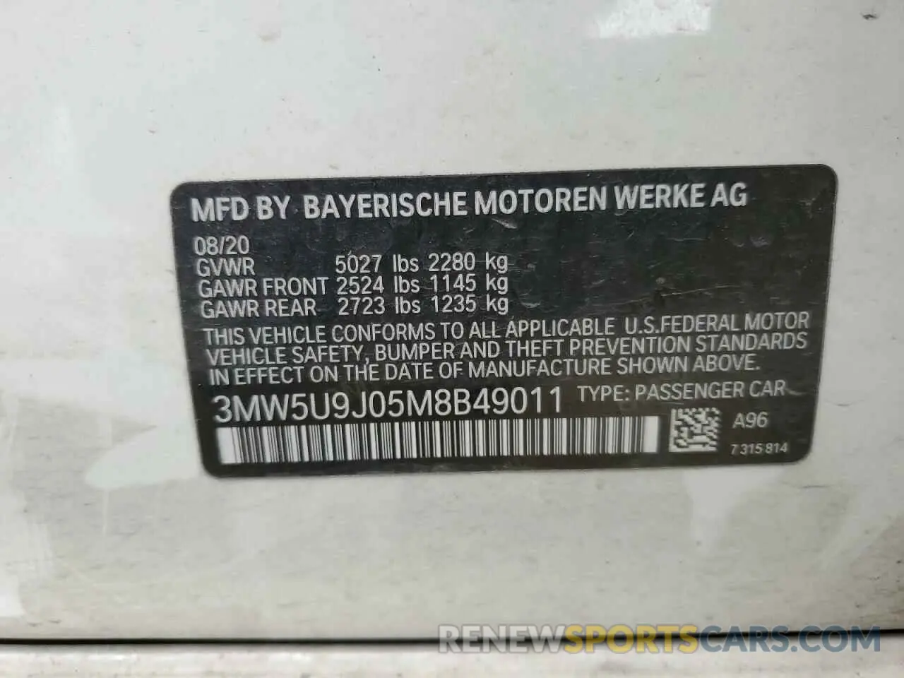 13 Photograph of a damaged car 3MW5U9J05M8B49011 BMW M3 2021