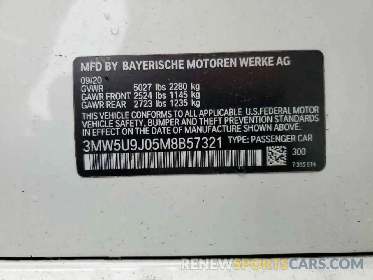12 Photograph of a damaged car 3MW5U9J05M8B57321 BMW M3 2021