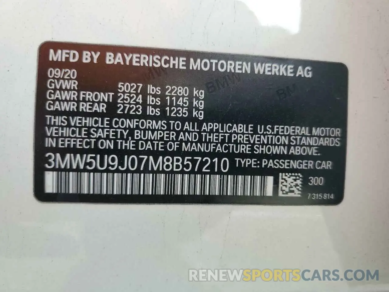 12 Photograph of a damaged car 3MW5U9J07M8B57210 BMW M3 2021