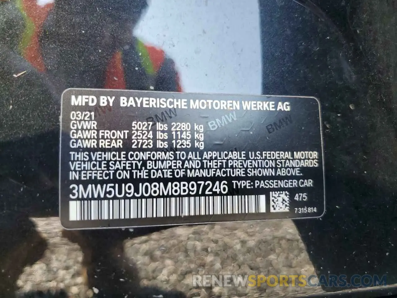 13 Photograph of a damaged car 3MW5U9J08M8B97246 BMW M3 2021