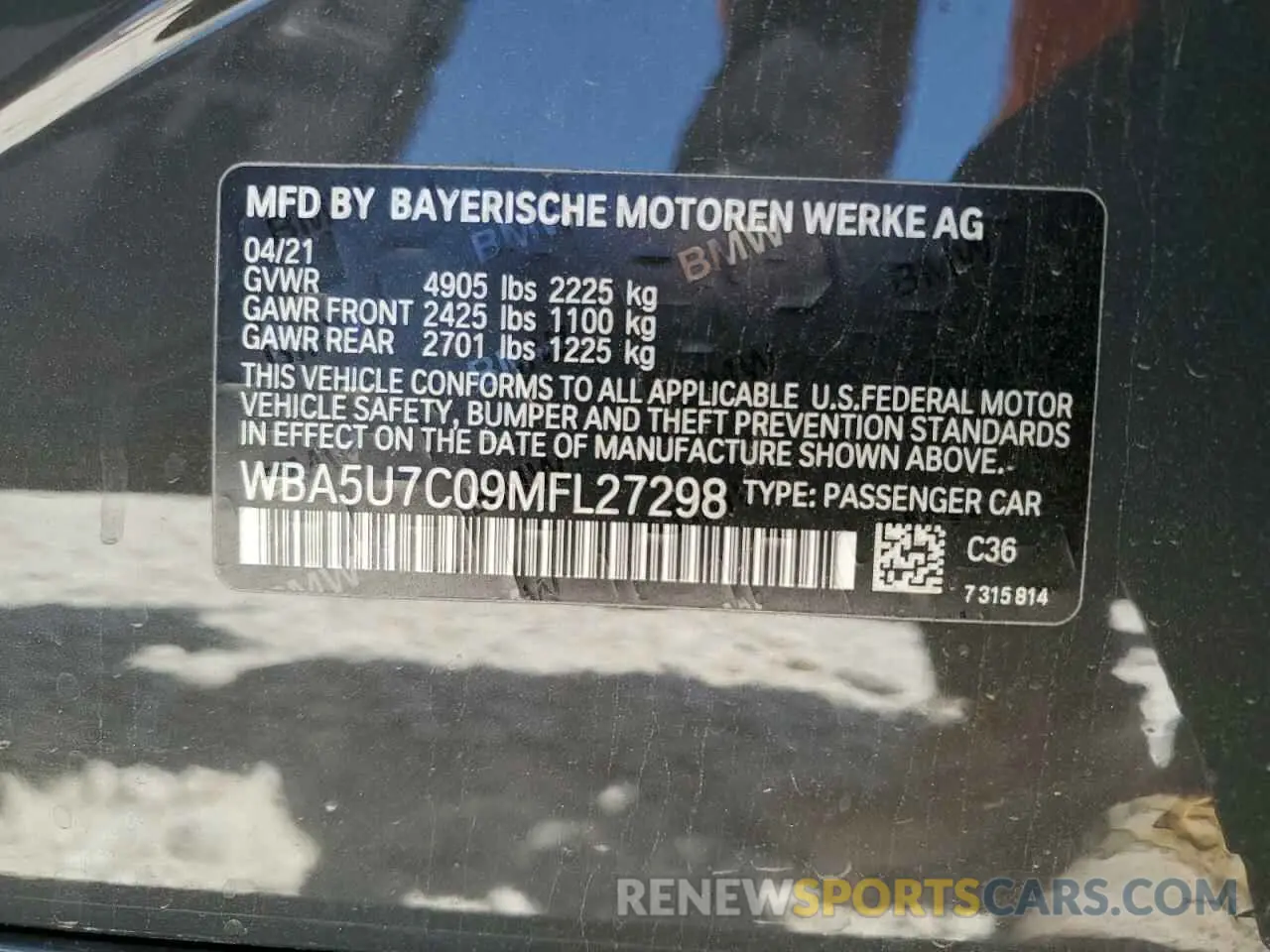 12 Photograph of a damaged car WBA5U7C09MFL27298 BMW M3 2021