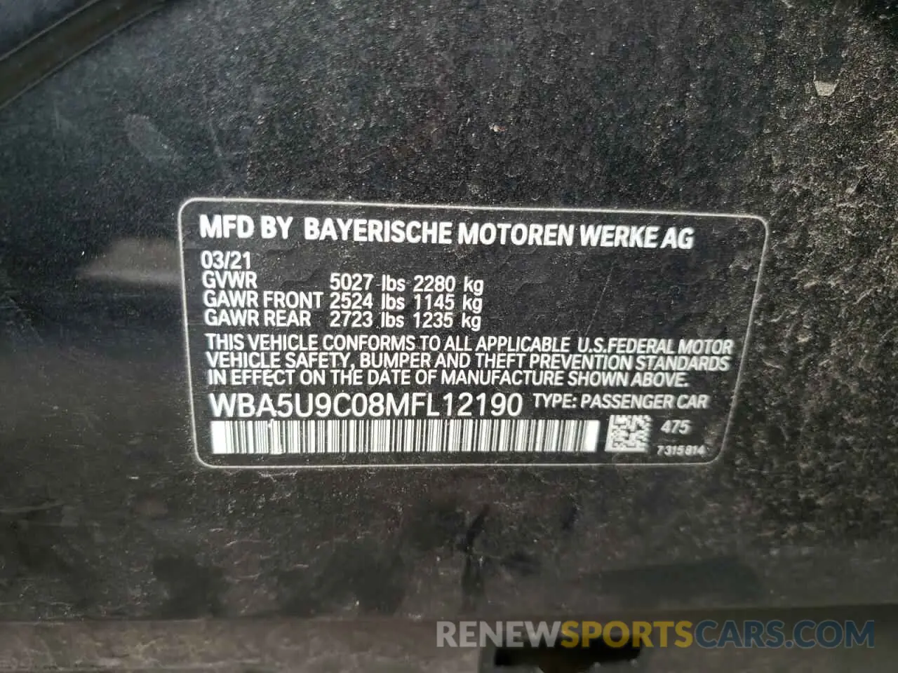 13 Photograph of a damaged car WBA5U9C08MFL12190 BMW M3 2021