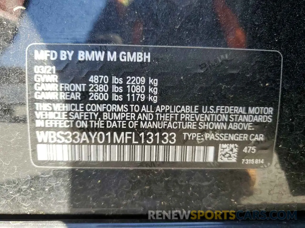 13 Photograph of a damaged car WBS33AY01MFL13133 BMW M3 2021