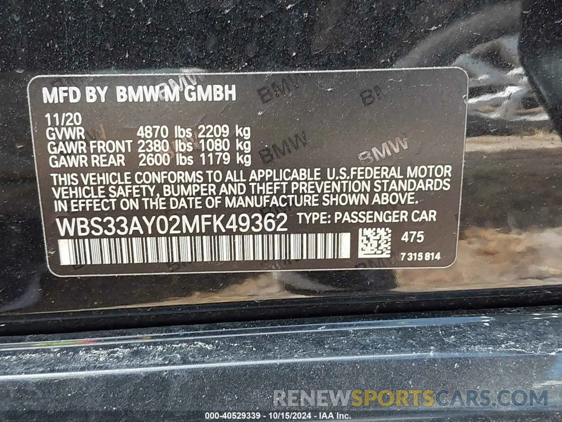 9 Photograph of a damaged car WBS33AY02MFK49362 BMW M3 2021
