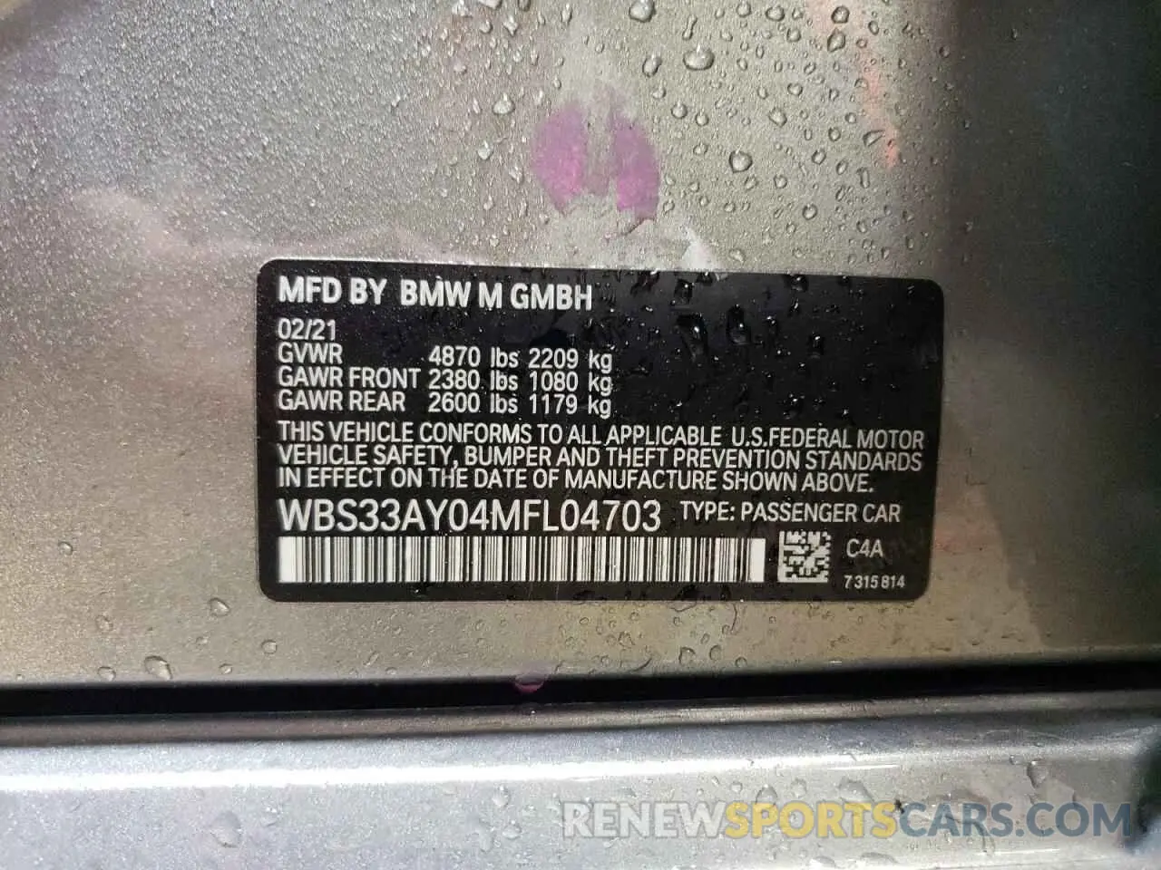 12 Photograph of a damaged car WBS33AY04MFL04703 BMW M3 2021
