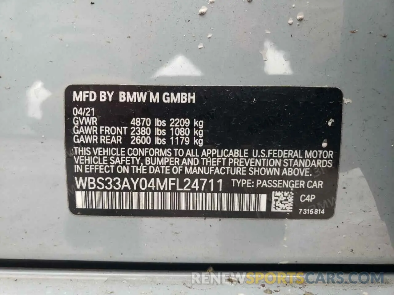 12 Photograph of a damaged car WBS33AY04MFL24711 BMW M3 2021
