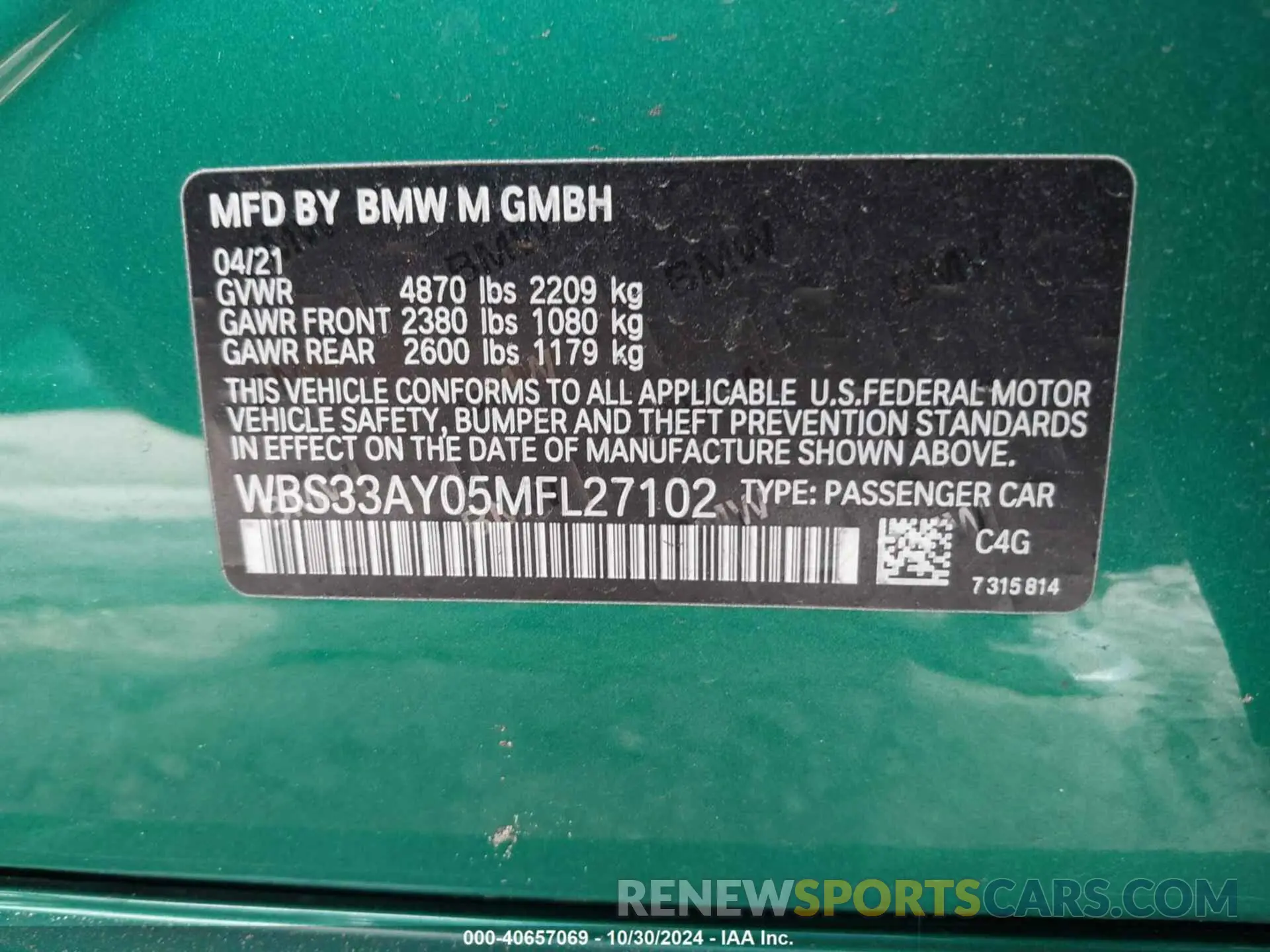 9 Photograph of a damaged car WBS33AY05MFL27102 BMW M3 2021