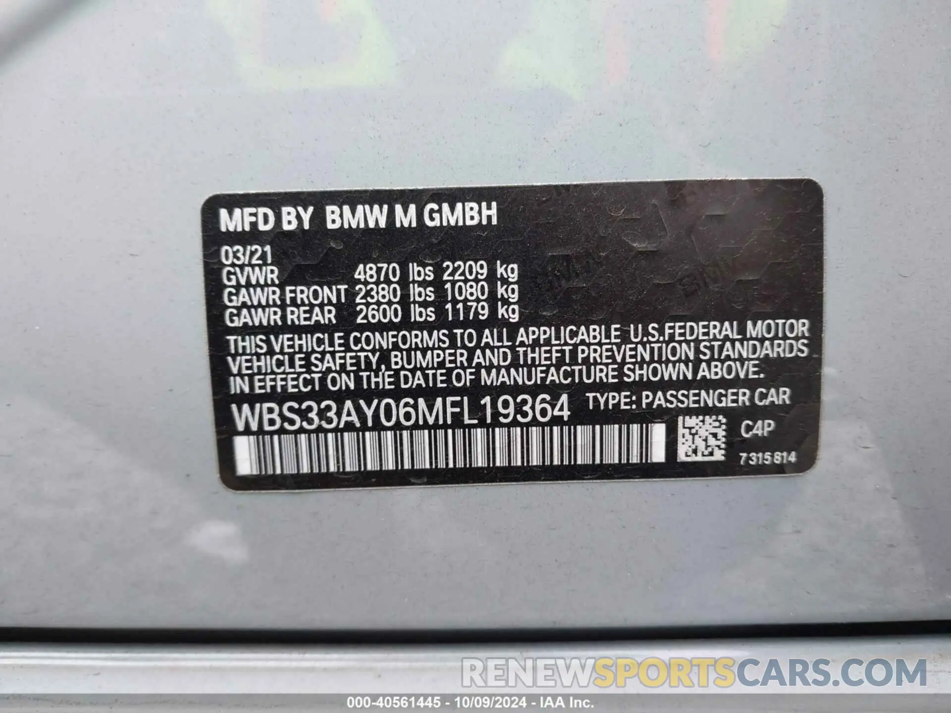 9 Photograph of a damaged car WBS33AY06MFL19364 BMW M3 2021
