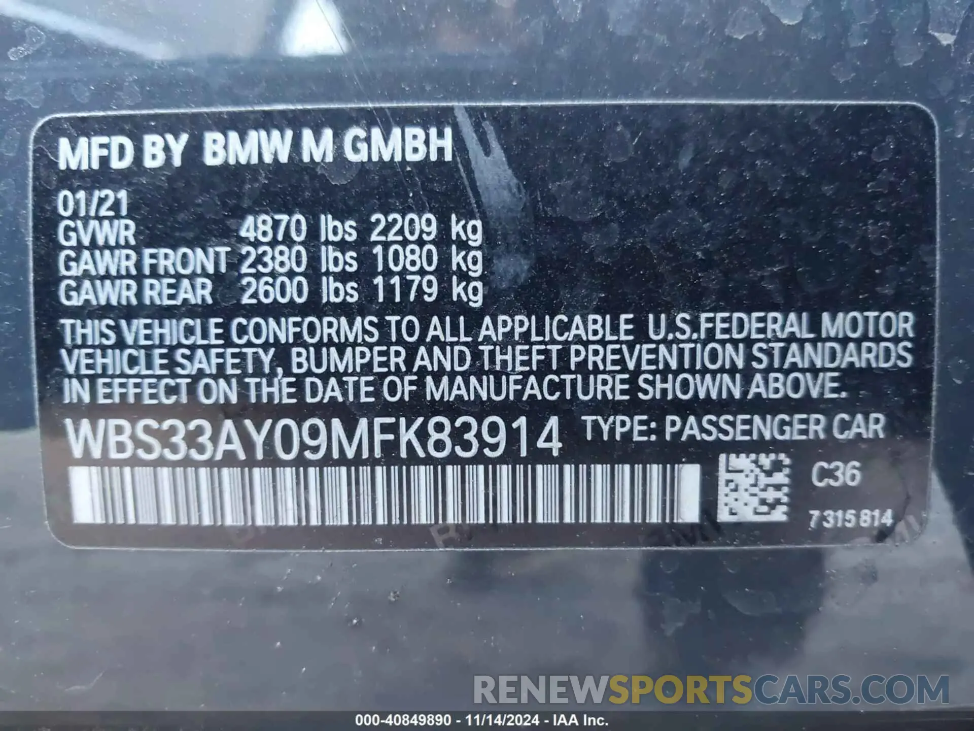 9 Photograph of a damaged car WBS33AY09MFK83914 BMW M3 2021