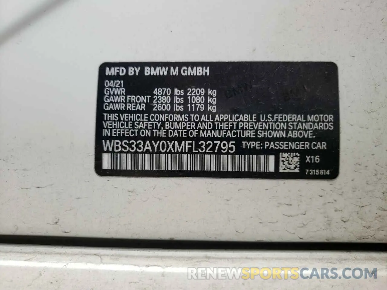 12 Photograph of a damaged car WBS33AY0XMFL32795 BMW M3 2021