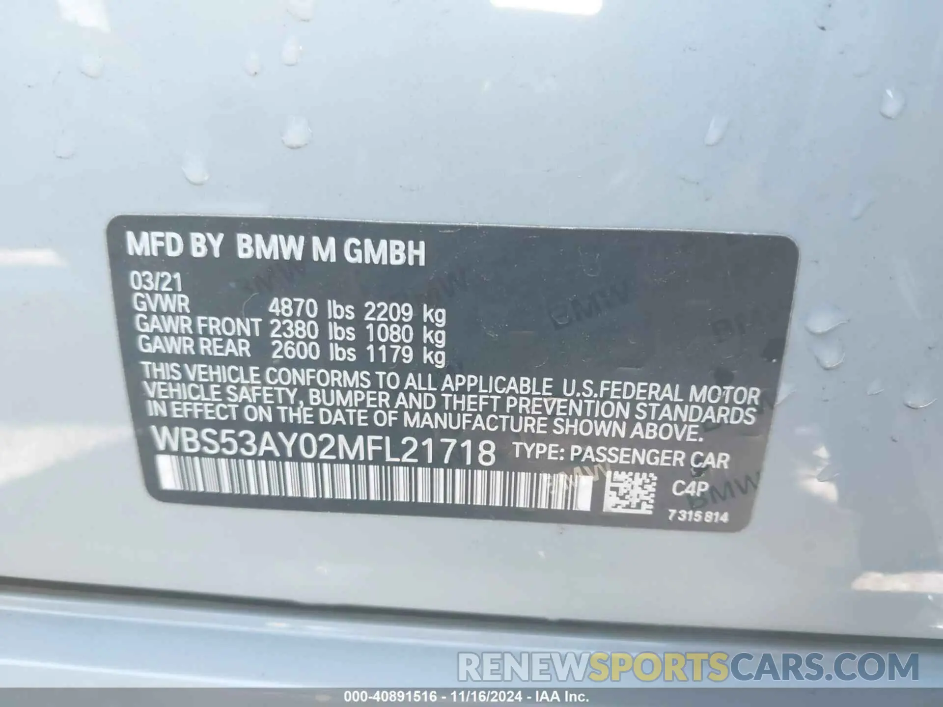 9 Photograph of a damaged car WBS53AY02MFL21718 BMW M3 2021