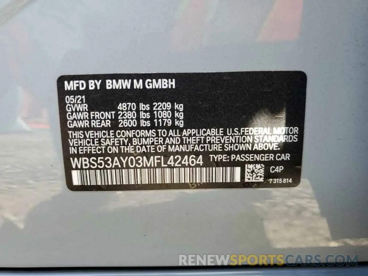 13 Photograph of a damaged car WBS53AY03MFL42464 BMW M3 2021