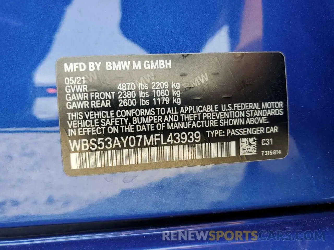 12 Photograph of a damaged car WBS53AY07MFL43939 BMW M3 2021