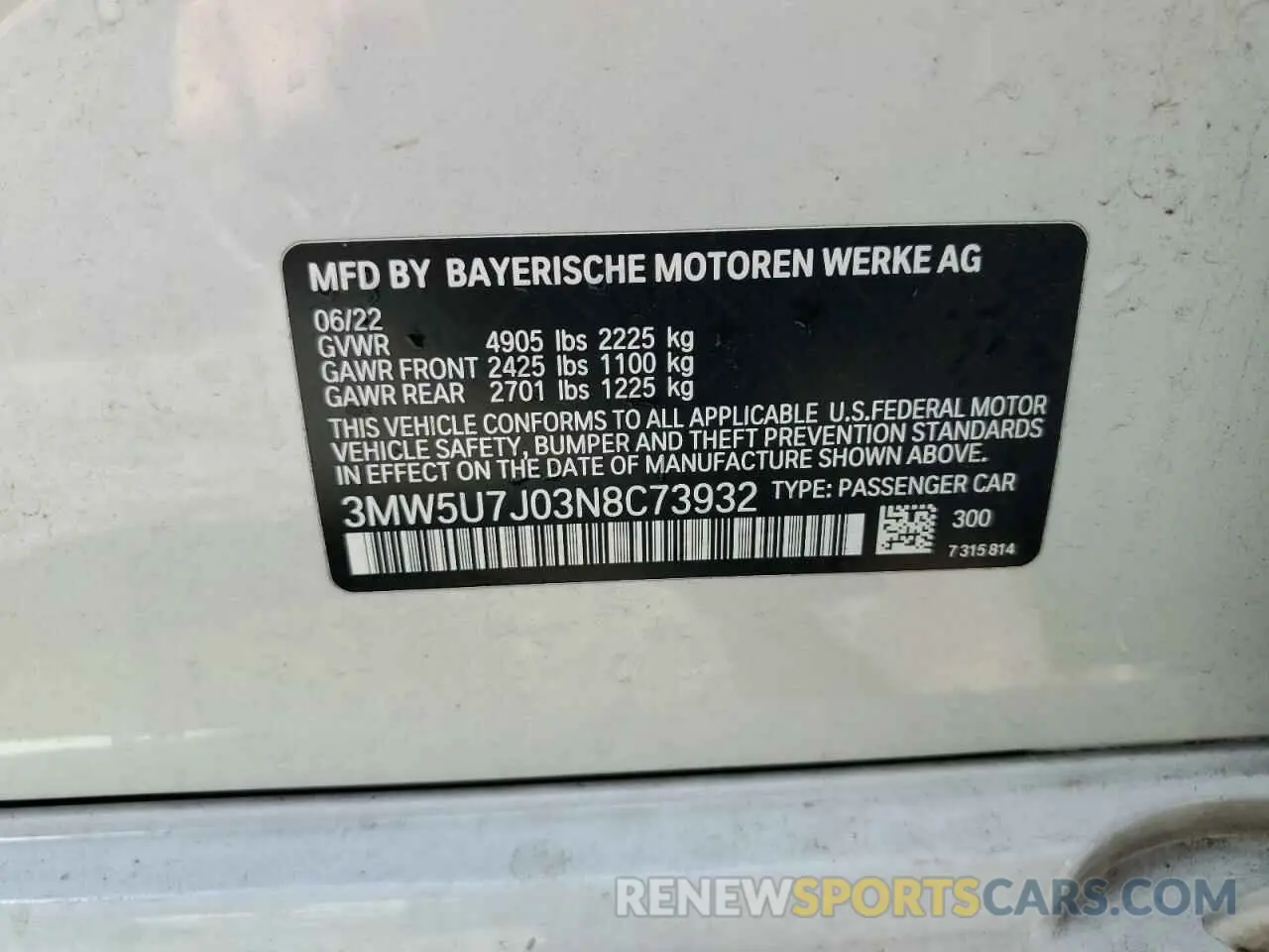 13 Photograph of a damaged car 3MW5U7J03N8C73932 BMW M3 2022