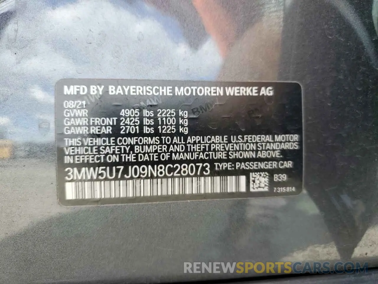 14 Photograph of a damaged car 3MW5U7J09N8C28073 BMW M3 2022