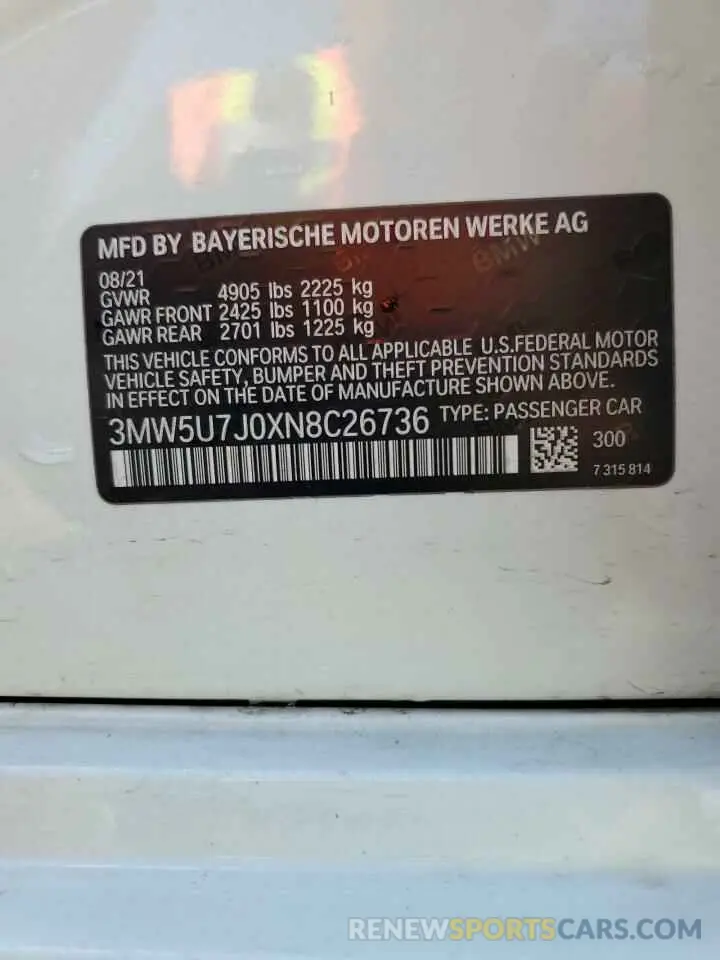 13 Photograph of a damaged car 3MW5U7J0XN8C26736 BMW M3 2022