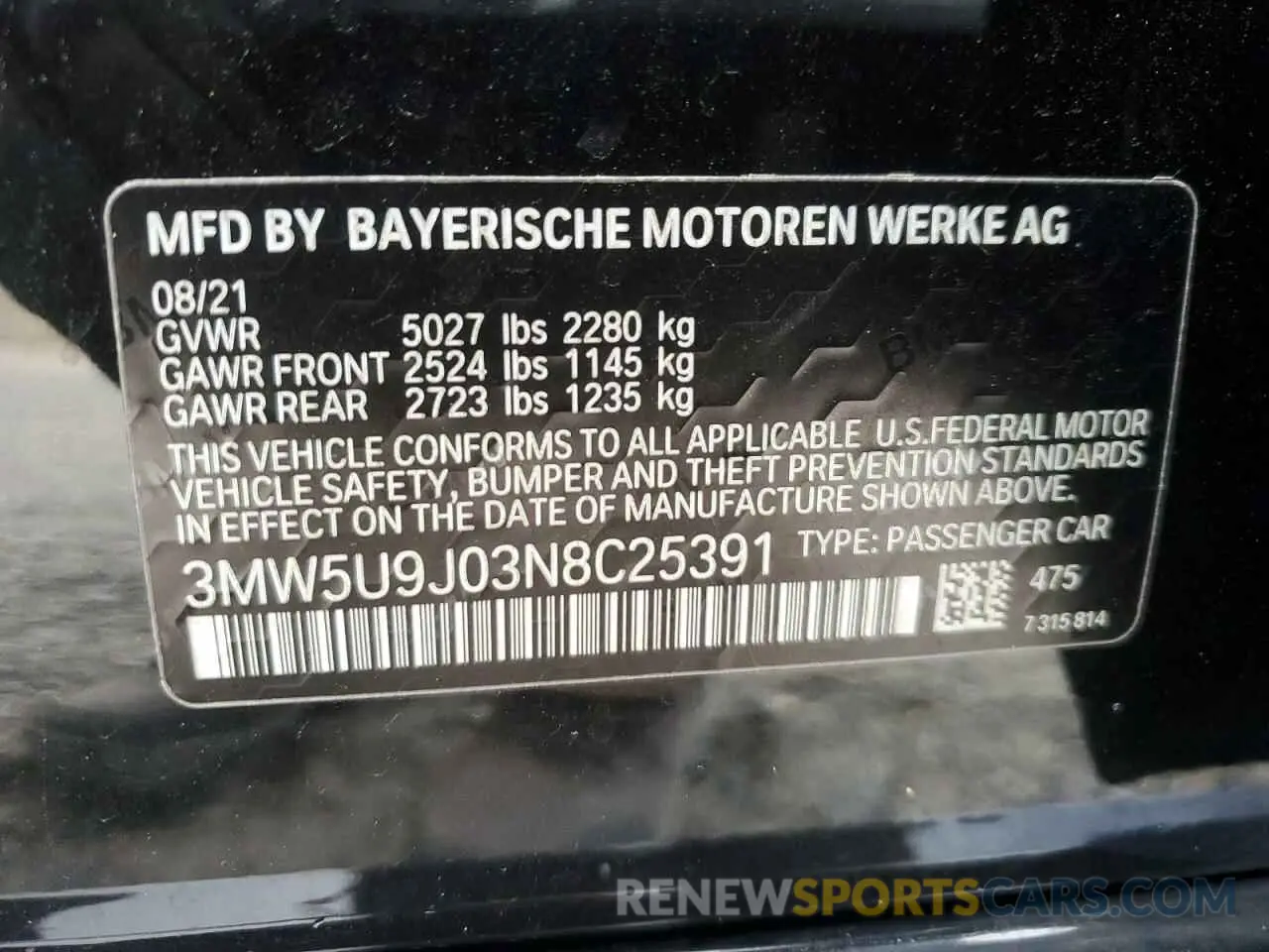 12 Photograph of a damaged car 3MW5U9J03N8C25391 BMW M3 2022