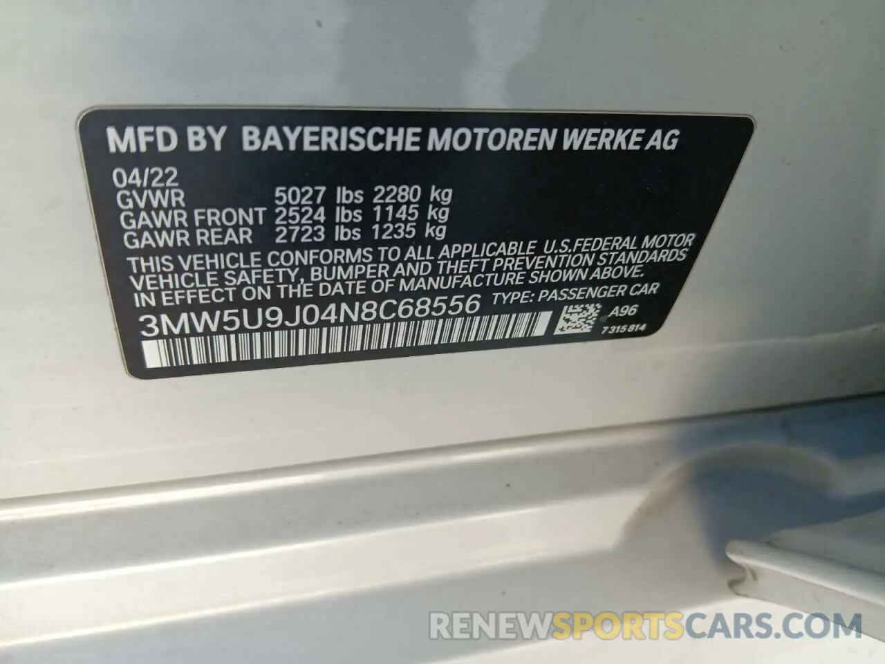13 Photograph of a damaged car 3MW5U9J04N8C68556 BMW M3 2022