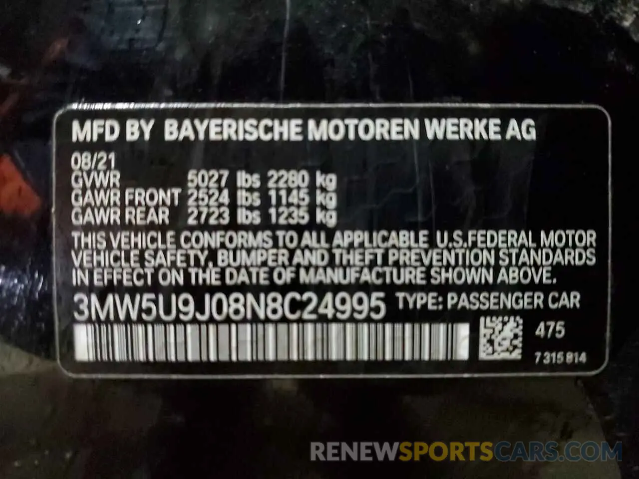 12 Photograph of a damaged car 3MW5U9J08N8C24995 BMW M3 2022