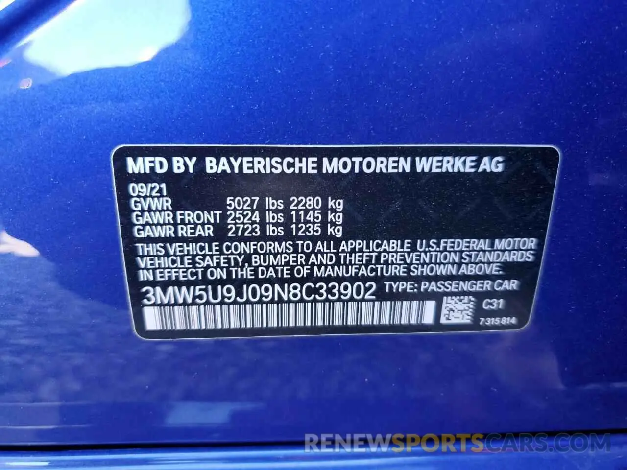 12 Photograph of a damaged car 3MW5U9J09N8C33902 BMW M3 2022