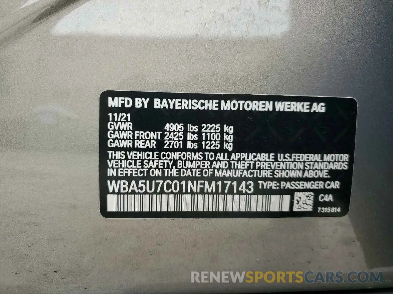 12 Photograph of a damaged car WBA5U7C01NFM17143 BMW M3 2022