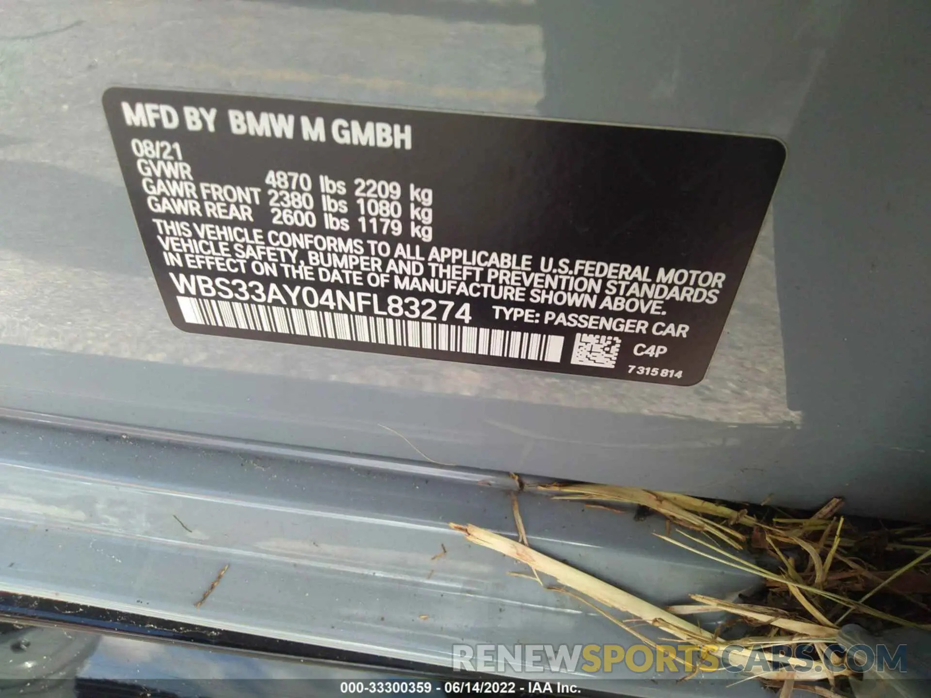 9 Photograph of a damaged car WBS33AY04NFL83274 BMW M3 2022