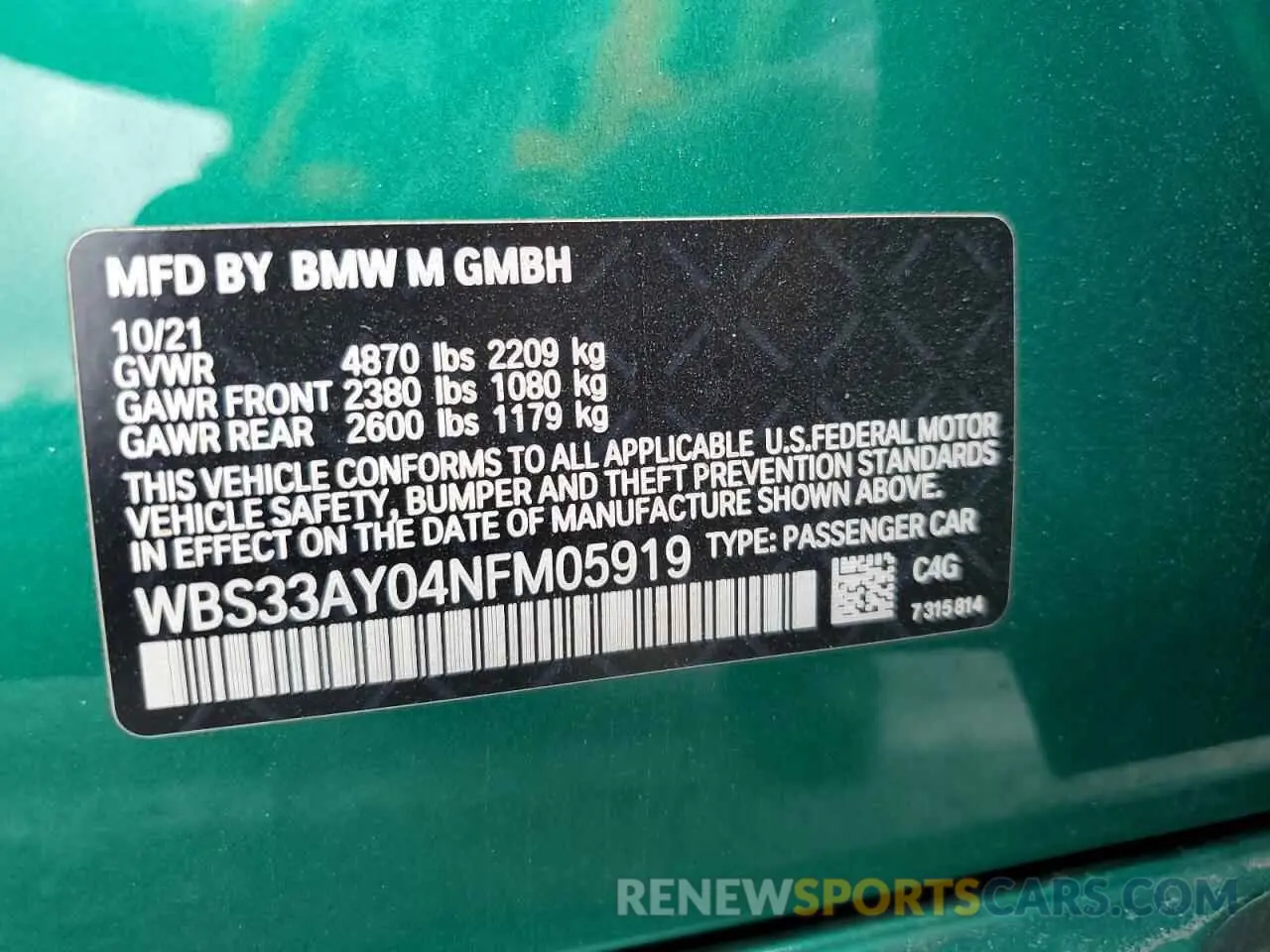 10 Photograph of a damaged car WBS33AY04NFM05919 BMW M3 2022