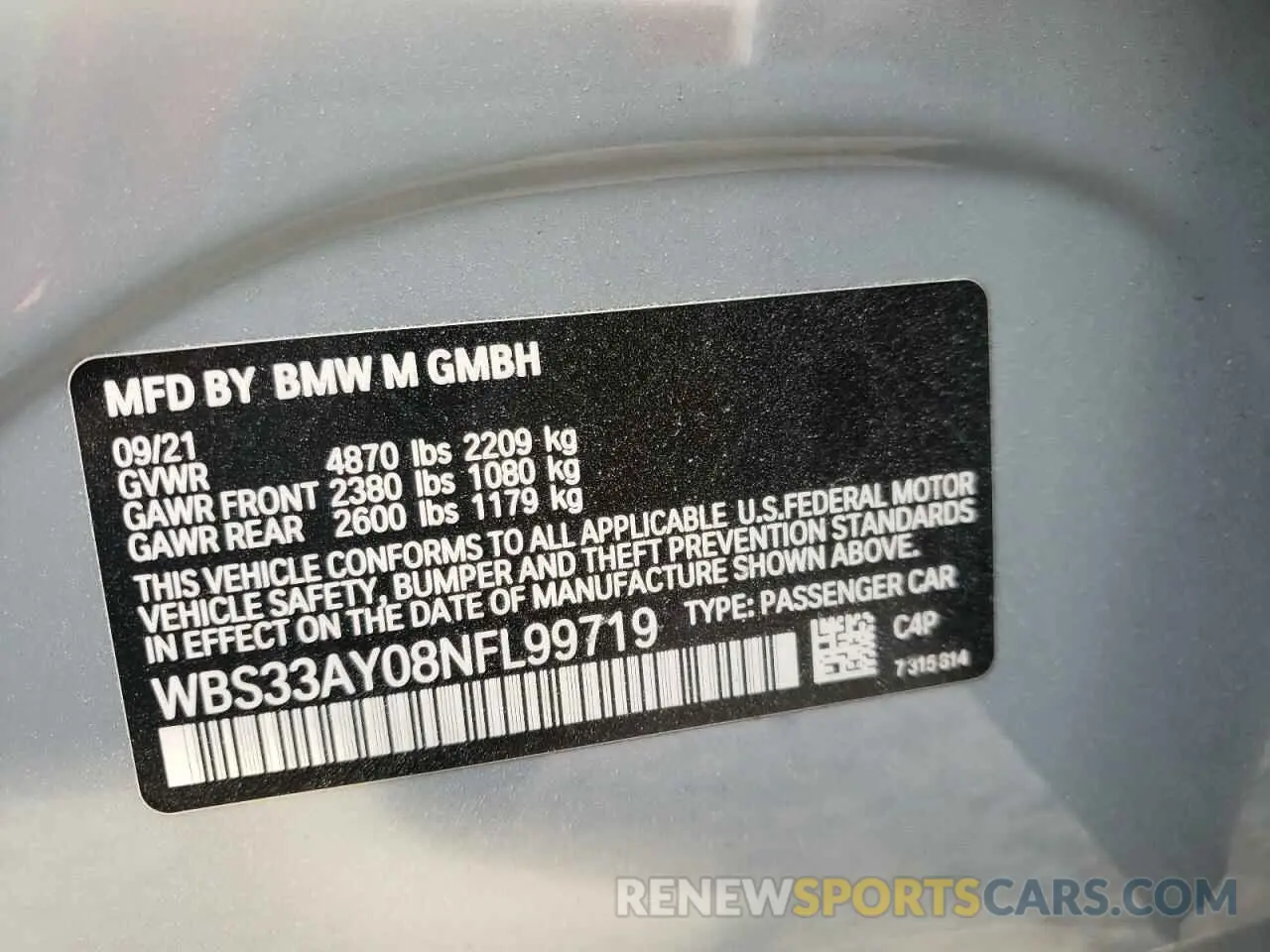 10 Photograph of a damaged car WBS33AY08NFL99719 BMW M3 2022