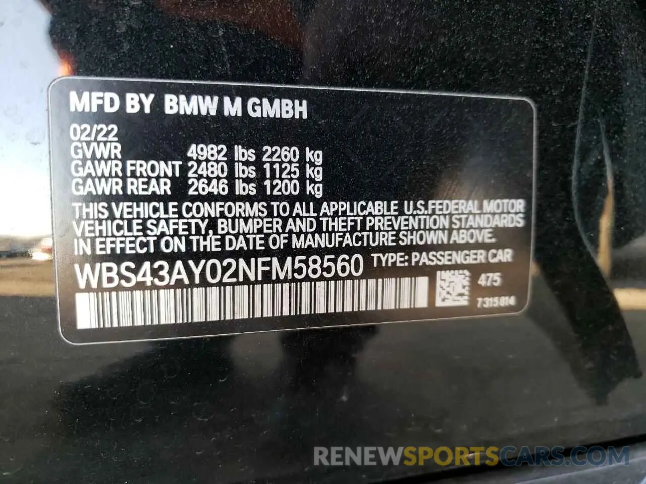 12 Photograph of a damaged car WBS43AY02NFM58560 BMW M3 2022