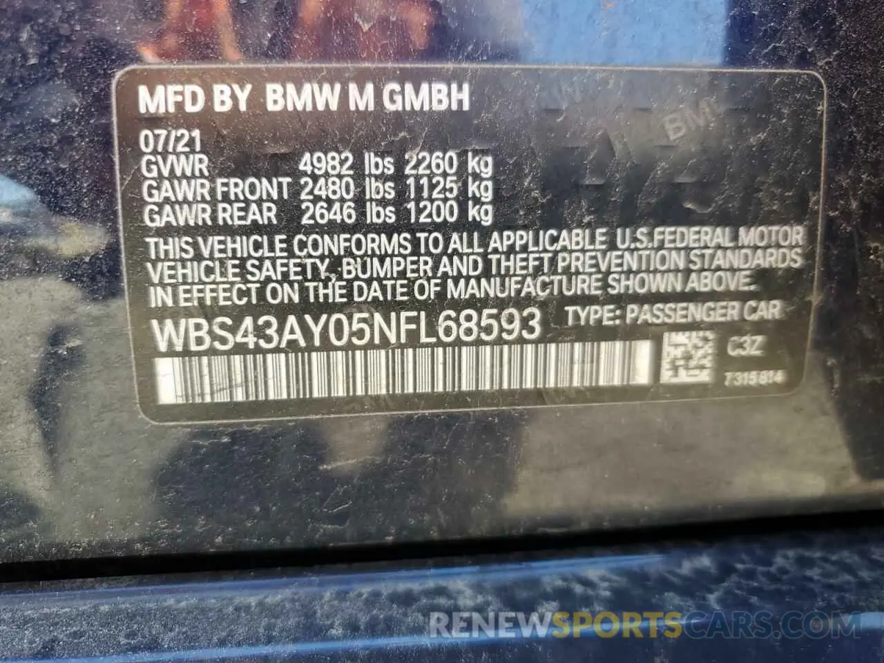 13 Photograph of a damaged car WBS43AY05NFL68593 BMW M3 2022