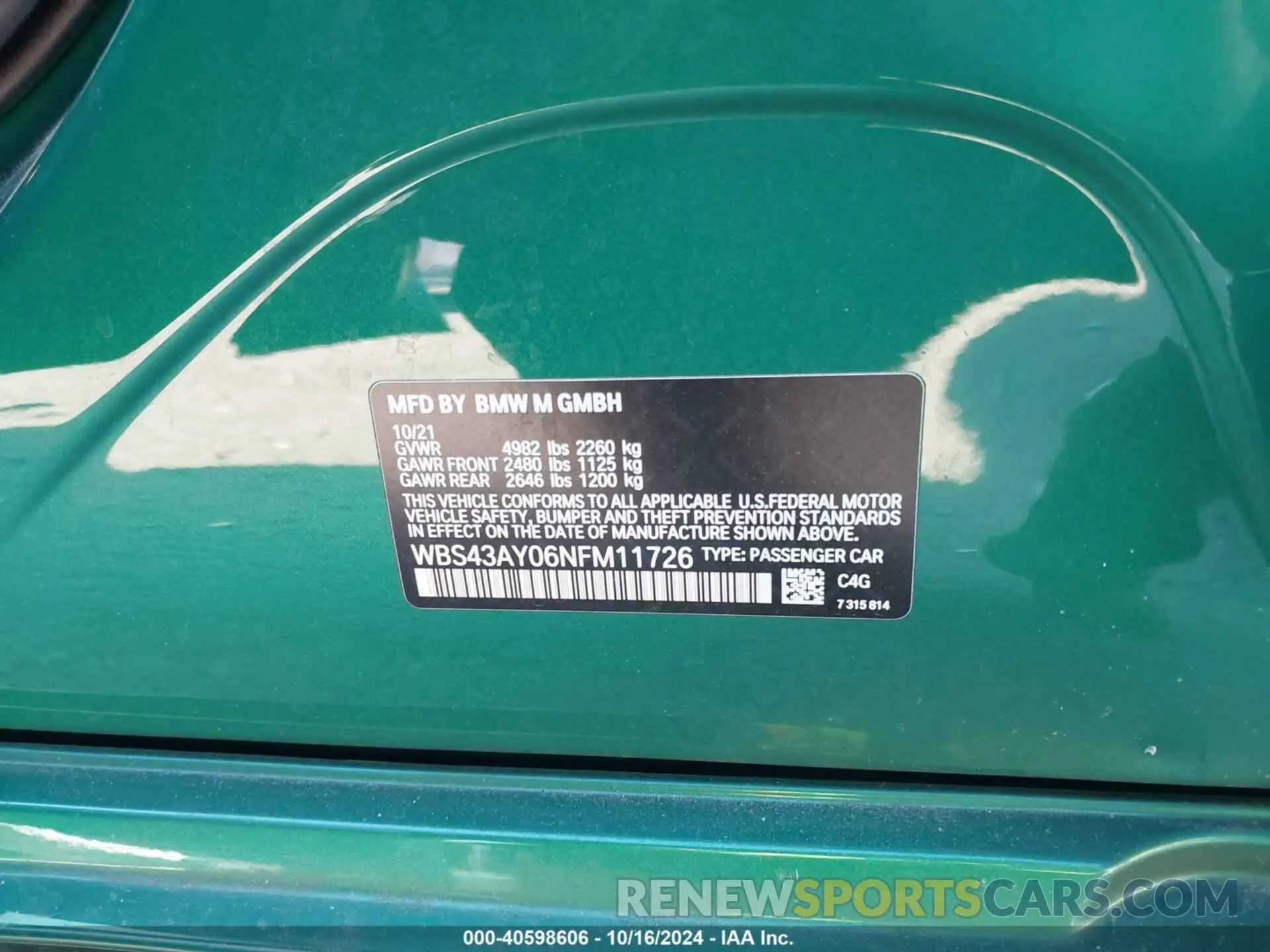 9 Photograph of a damaged car WBS43AY06NFM11726 BMW M3 2022