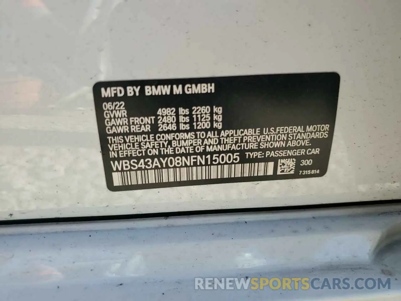 12 Photograph of a damaged car WBS43AY08NFN15005 BMW M3 2022