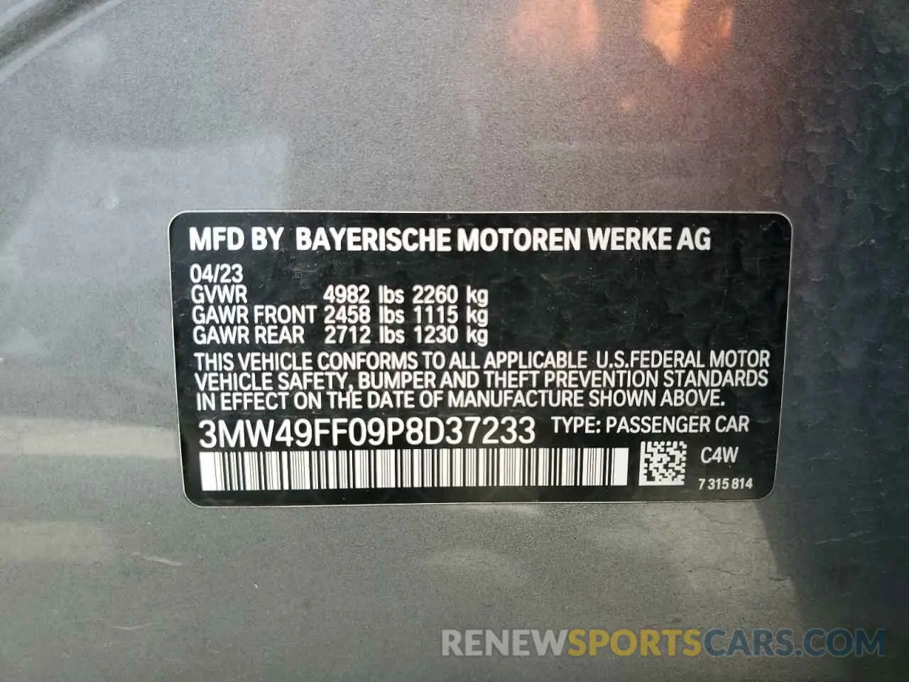 12 Photograph of a damaged car 3MW49FF09P8D37233 BMW M3 2023