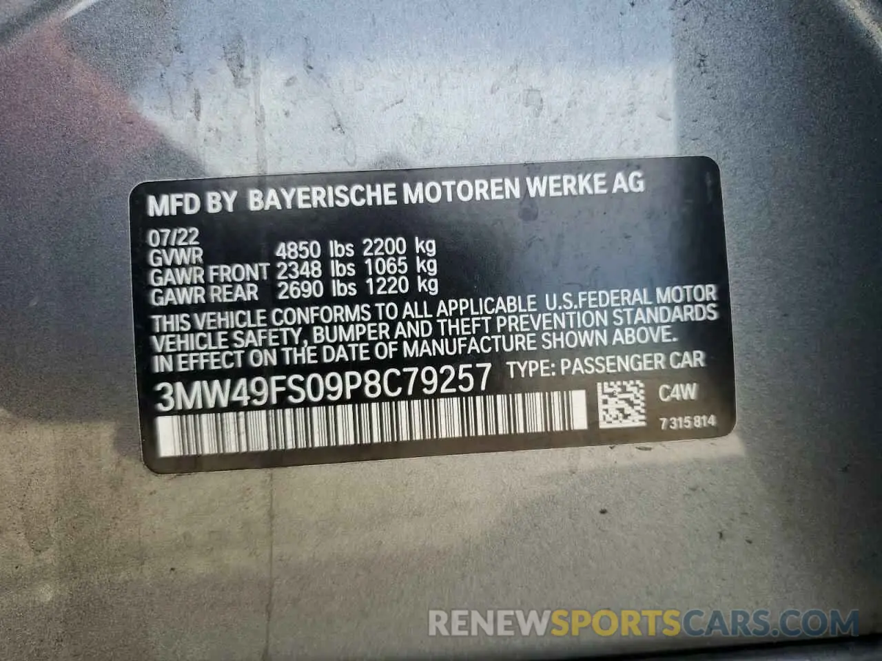 12 Photograph of a damaged car 3MW49FS09P8C79257 BMW M3 2023