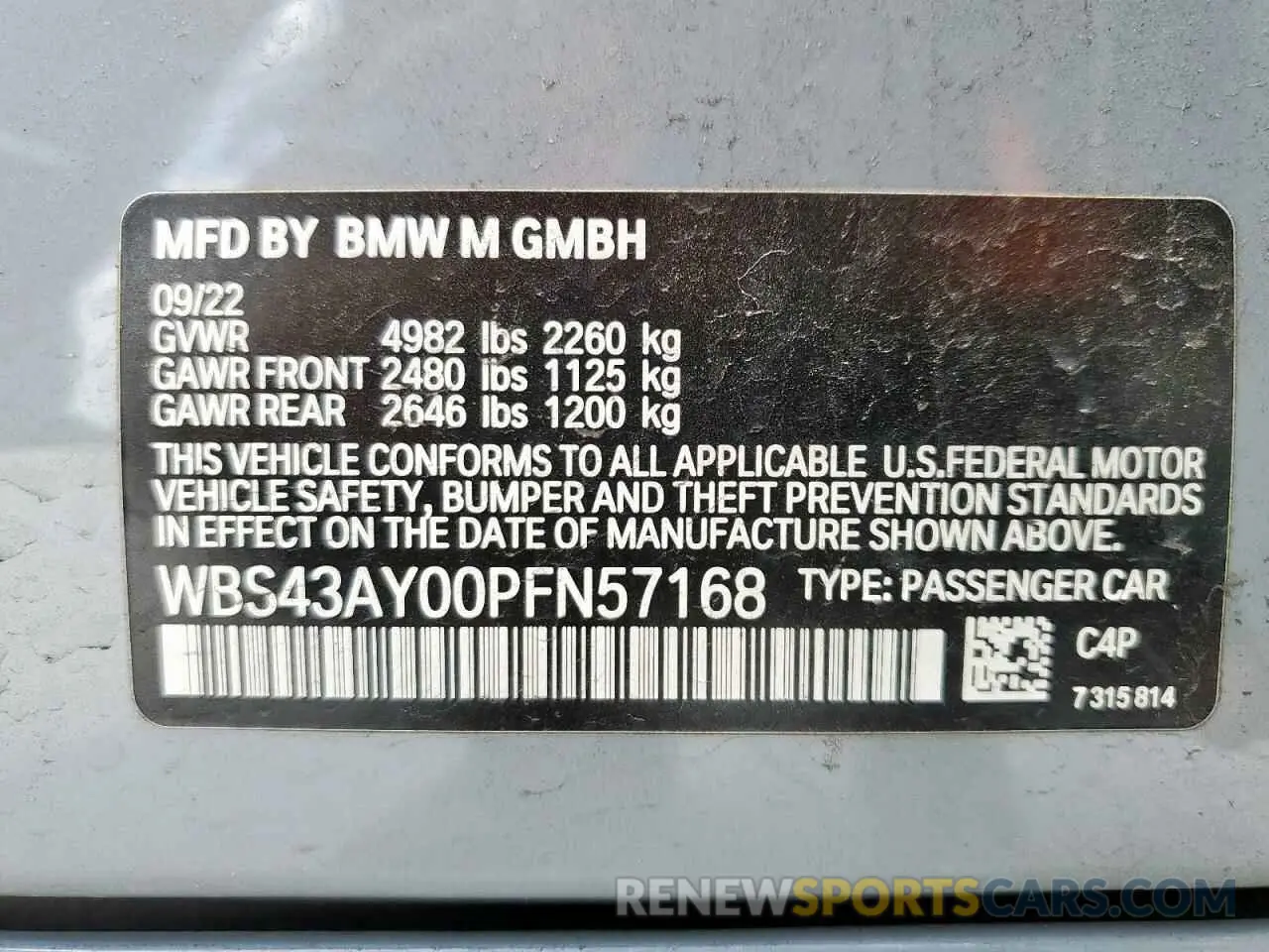 13 Photograph of a damaged car WBS43AY00PFN57168 BMW M3 2023