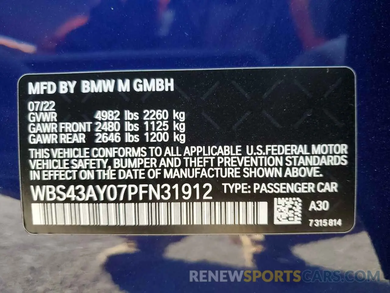 12 Photograph of a damaged car WBS43AY07PFN31912 BMW M3 2023