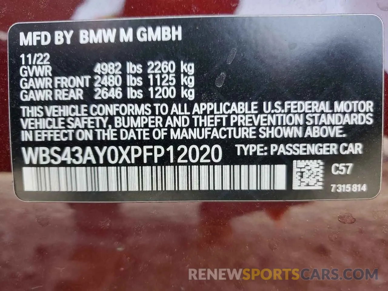 12 Photograph of a damaged car WBS43AY0XPFP12020 BMW M3 2023