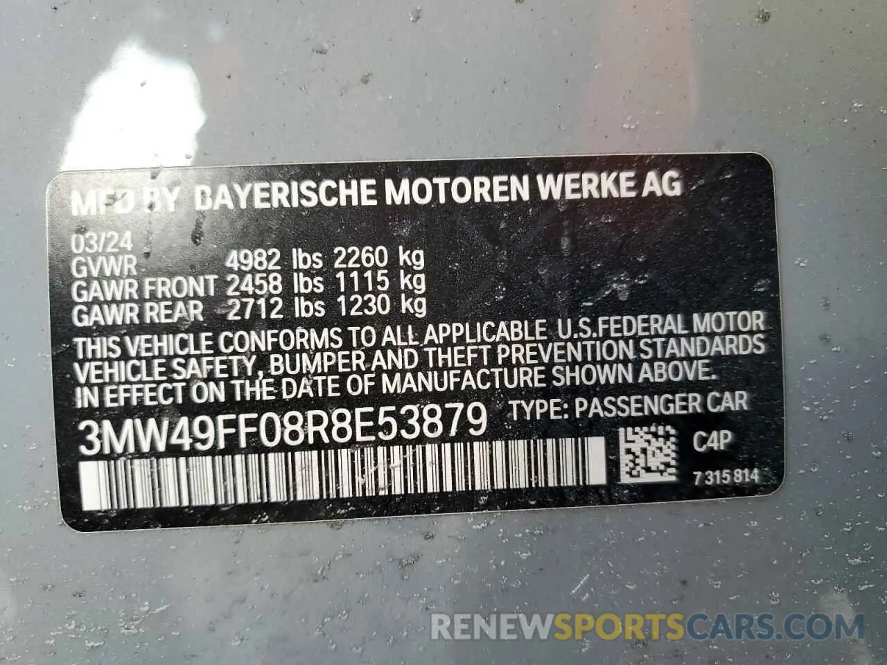 12 Photograph of a damaged car 3MW49FF08R8E53879 BMW M3 2024