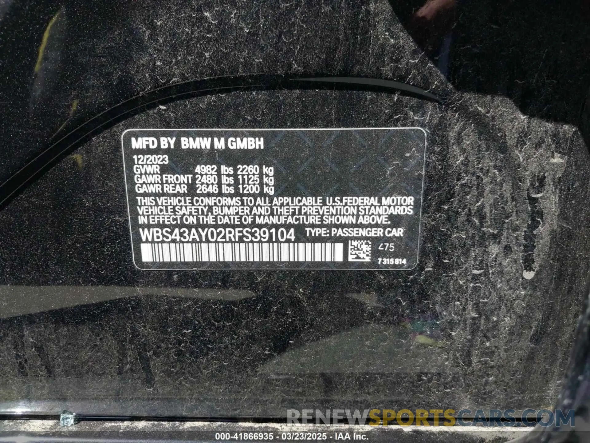 9 Photograph of a damaged car WBS43AY02RFS39104 BMW M3 2024