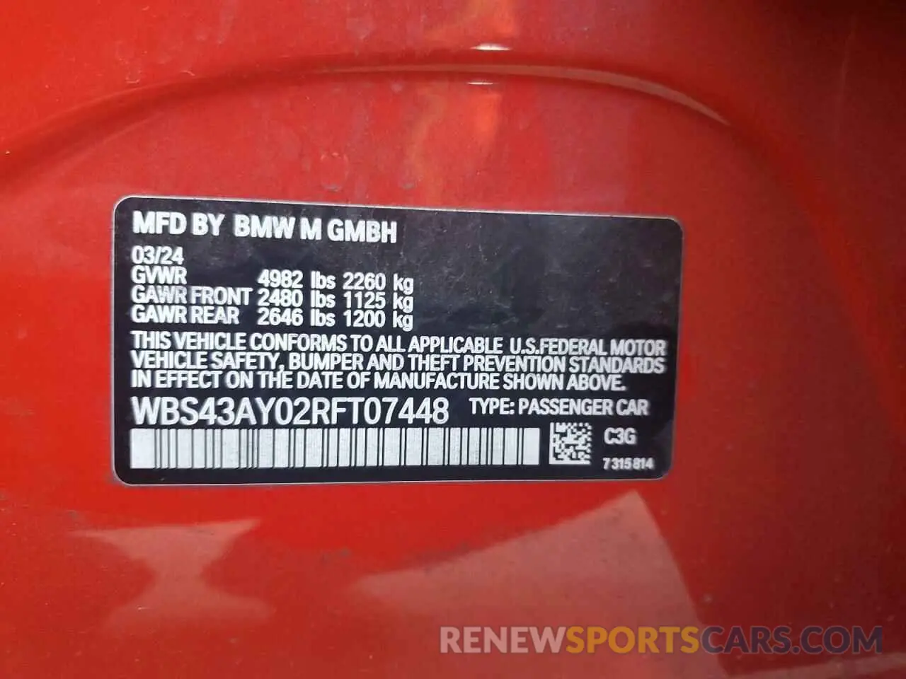 12 Photograph of a damaged car WBS43AY02RFT07448 BMW M3 2024