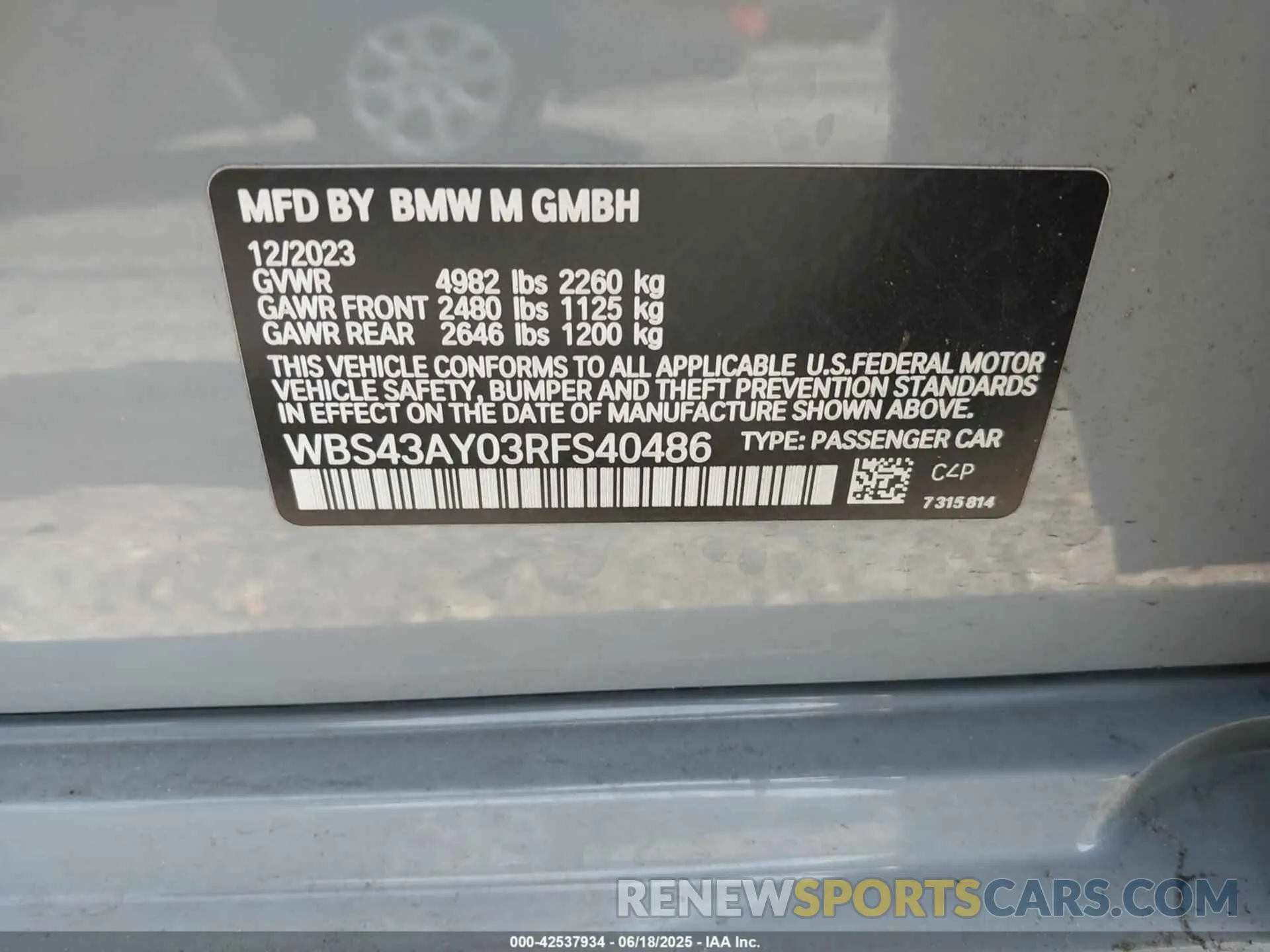 9 Photograph of a damaged car WBS43AY03RFS40486 BMW M3 2024