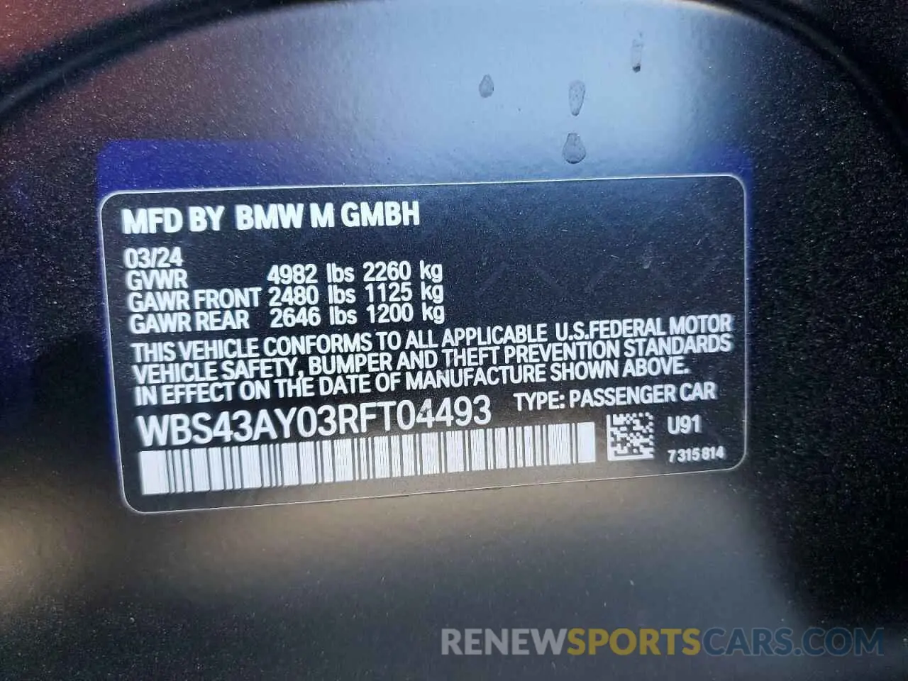 15 Photograph of a damaged car WBS43AY03RFT04493 BMW M3 2024