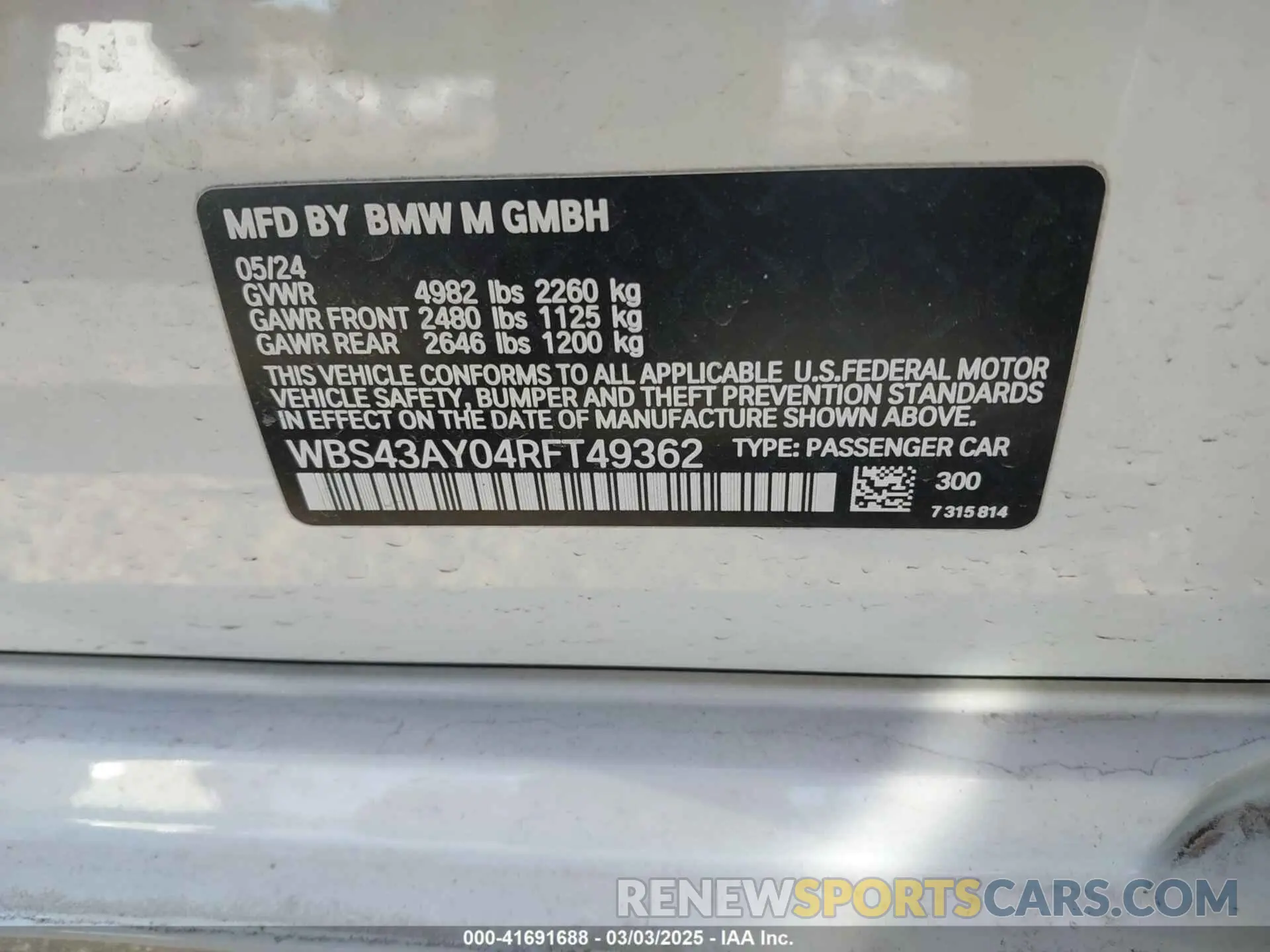9 Photograph of a damaged car WBS43AY04RFT49362 BMW M3 2024