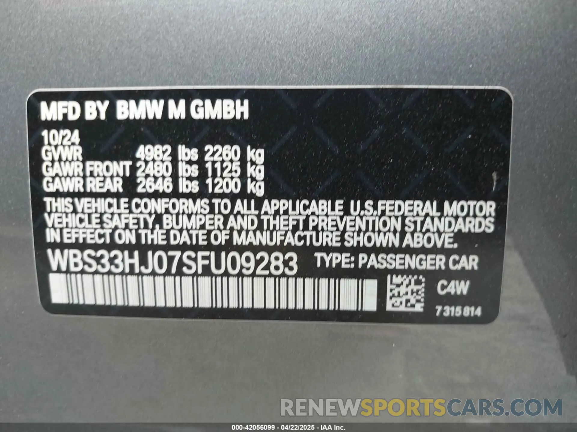 9 Photograph of a damaged car WBS33HJ07SFU09283 BMW M3 2025