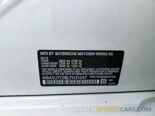 10 Photograph of a damaged car WBA5U7C08LFH31047 BMW M340I 2020