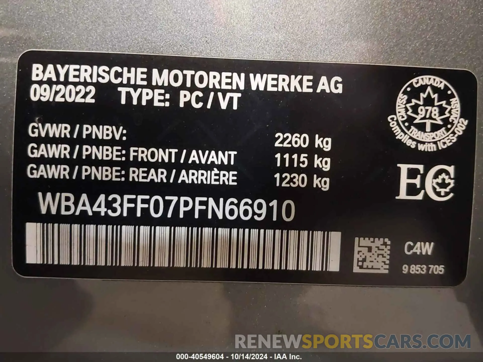 9 Photograph of a damaged car WBA43FF07PFN66910 BMW M340I 2023